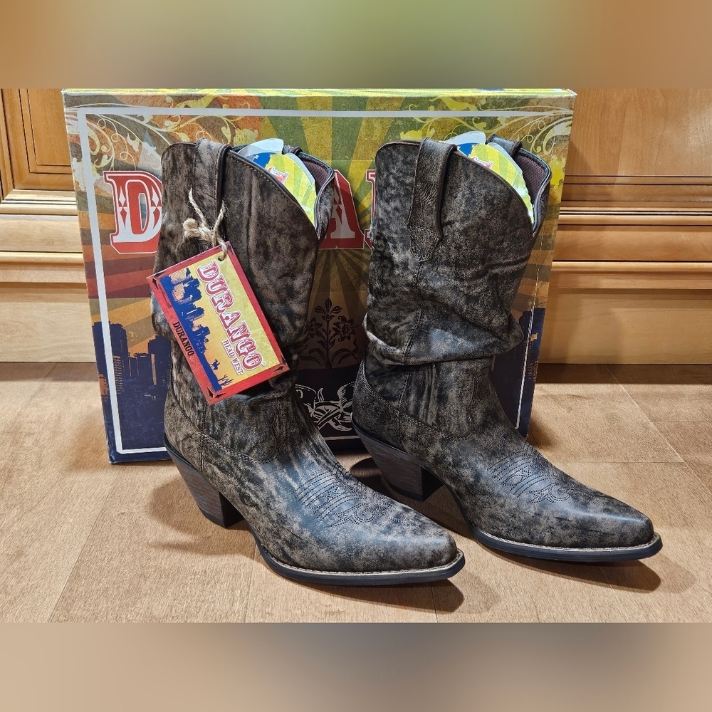 NEW Durango Women's 7.5 M Distressed BROWN Slouch Western Cowboy Boot 2017